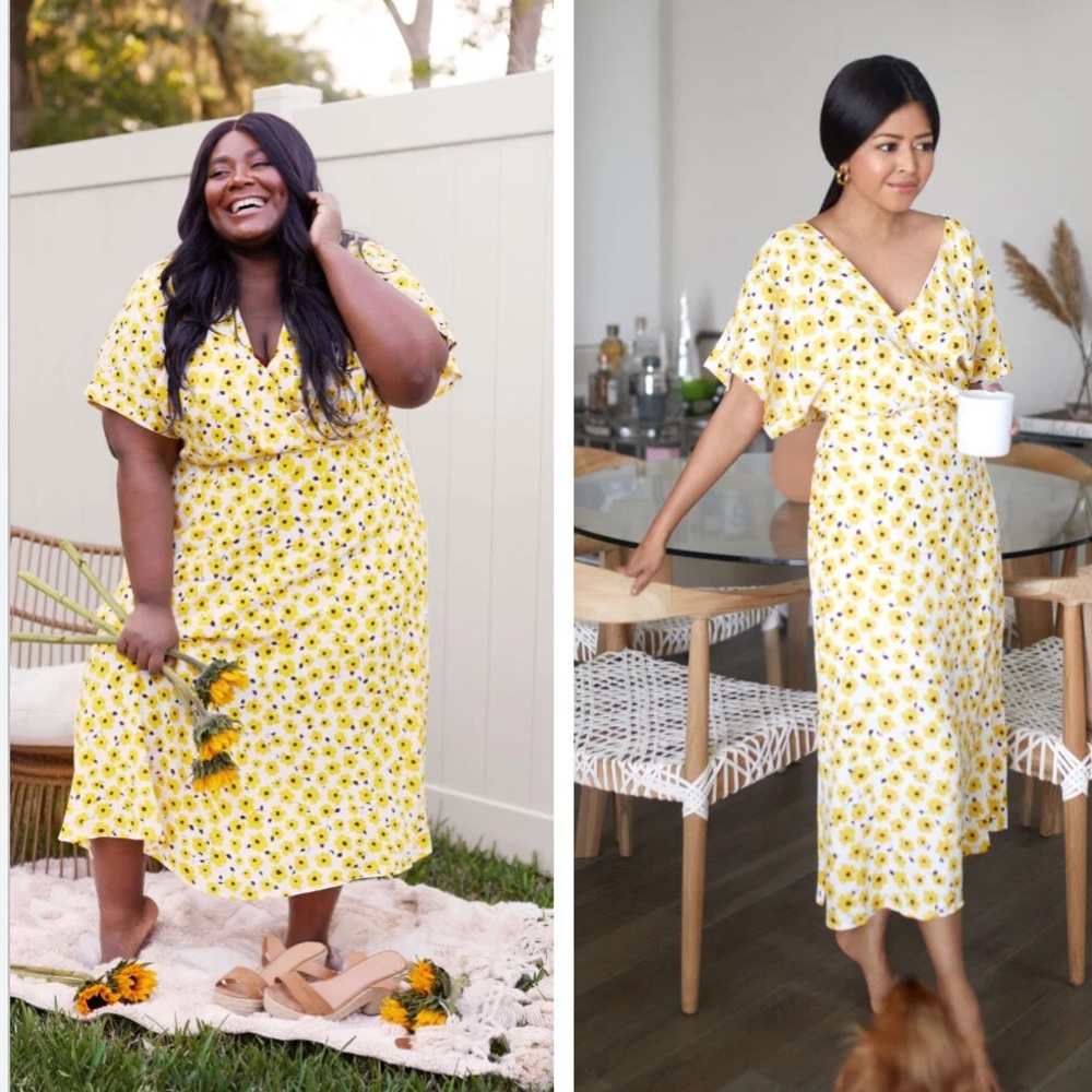 NWT Katie Sturino × Stitch Fix Plus Size 3X Dress Yellow Floral Midi Praire